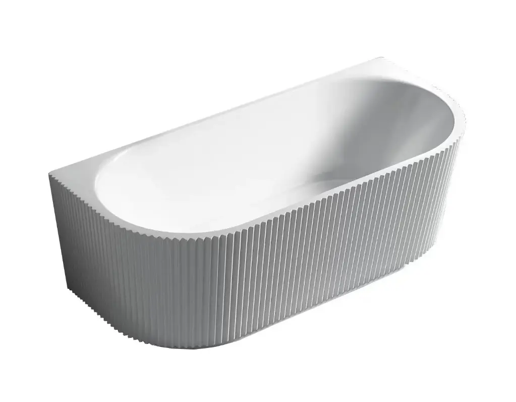1500X750X580mm Matte White Bingie Fluted Skirt Bath Back To Wall None Overflow 40mm Waste+Pipe Supplied