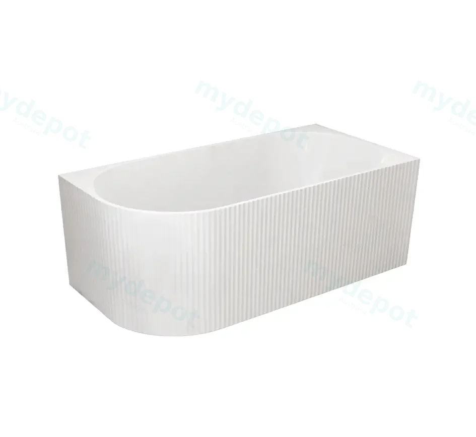[55644] 1500X750X600mm Gloss White Binge Fluted Skirt Bath Right Corner None Overflow 40mm Waste+Pipe Supplied