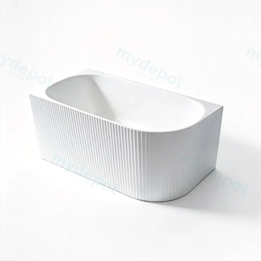 [55646] 1500X750X600mm Matte White Binge Fluted Skirt Bath Left Corner None Overflow 40mm Waste+Pipe Supplied