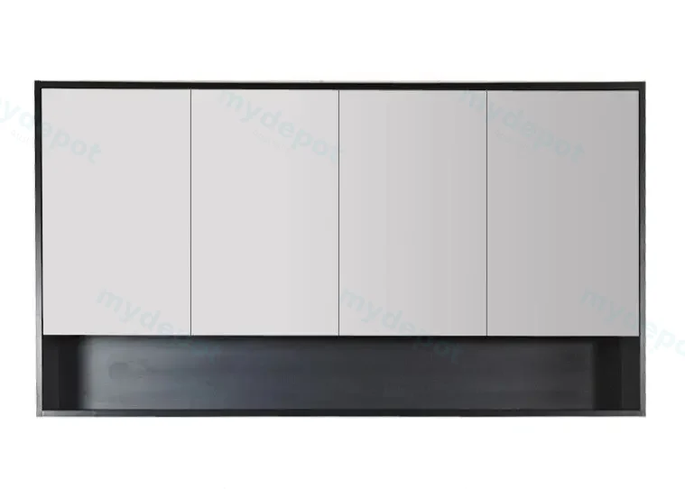 [50677] 1500x150x780mm Hera Black Oak MDF Shaving Cabinet With Four Doors Four Fixed Shelves