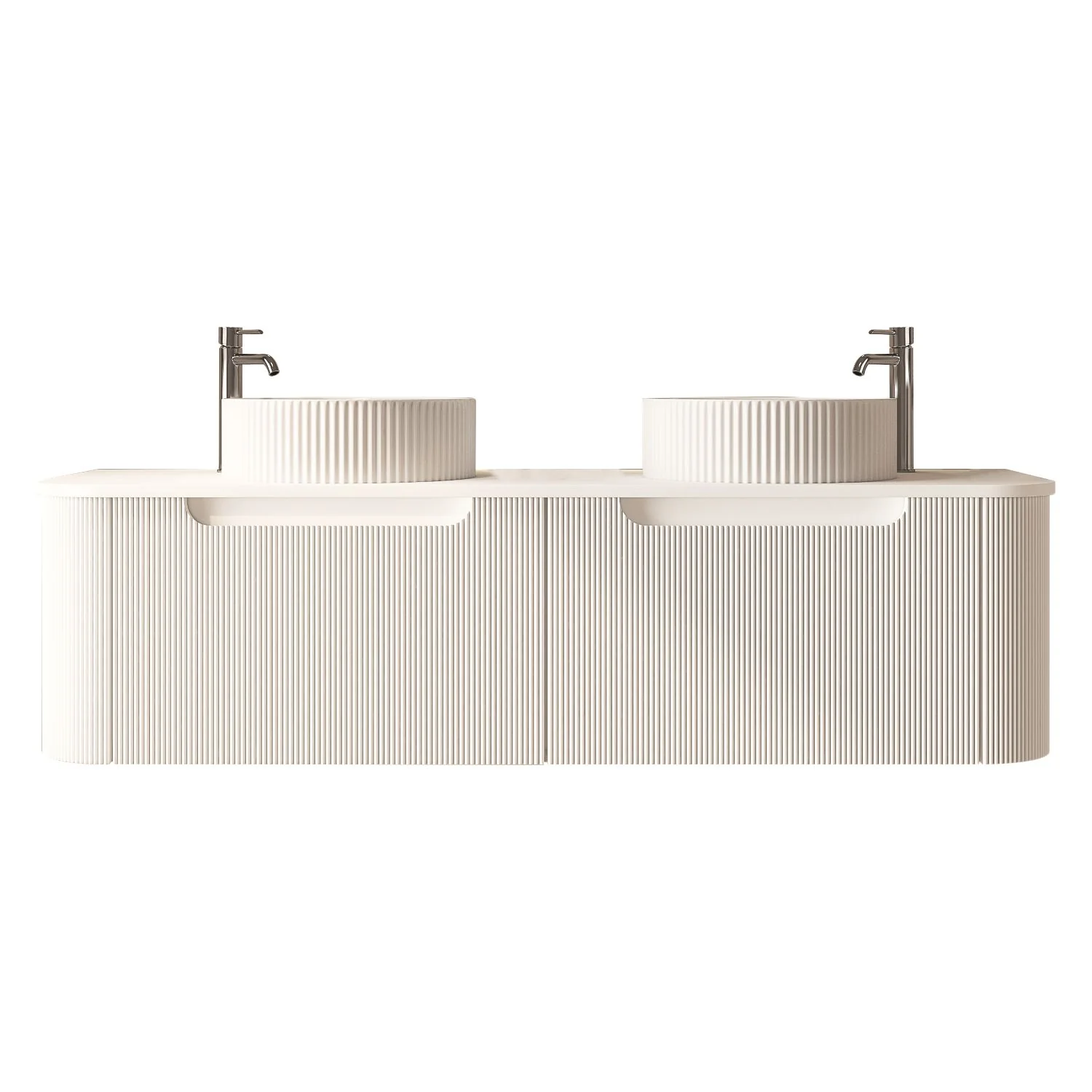 1500x460x400mm Rome Matt White Round Edge Grooved Wall Hung MDF Vanity With White Quartz Stone Top Two Soft Closing Drawer