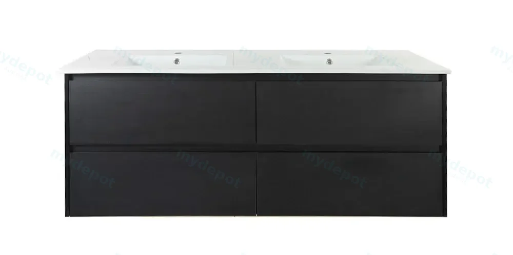 [50747] 1500x460x560mm Hera Black Oak Wall Hung MDF Vanity With Black Stone Top Four Soft Closing Drawers