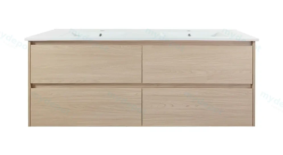 [50750] 1500x460x560mm Hera Tas Oak Wall Hung MDF Vanity With Black Stone Top Four Soft Closing Drawers