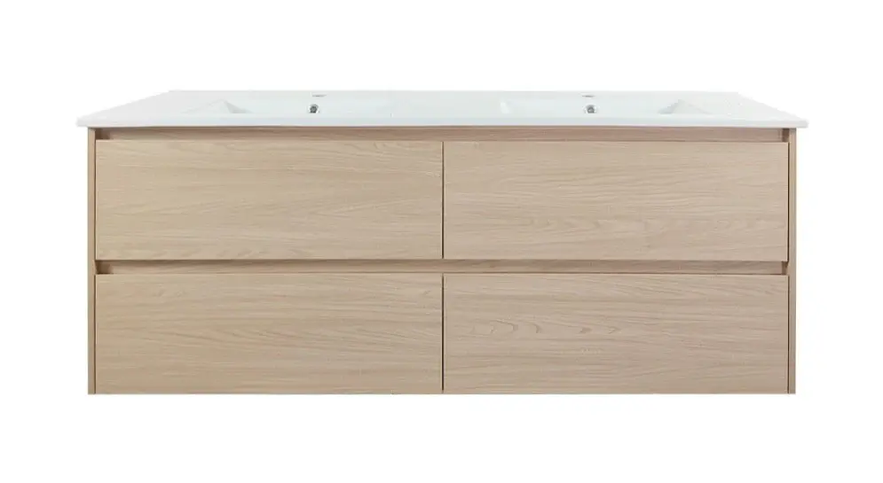 1500x460x560mm Hera Tas Oak Wall Hung MDF Vanity With Carrara White Stone Top Four Soft Closing Drawers