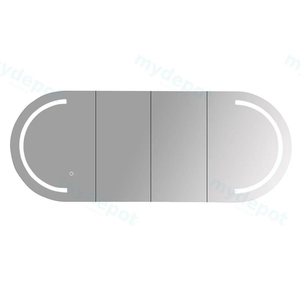 [50576] 1500x600x160mm Matt White Athena LED Oval PVC Shaving Cabinet Four Doors