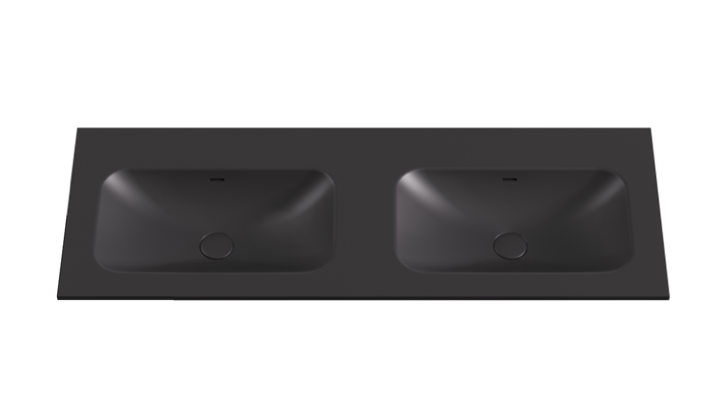[56085] 1505X465X145 Matte Black Chasey Solid Surface Stone Basin Double Bowl