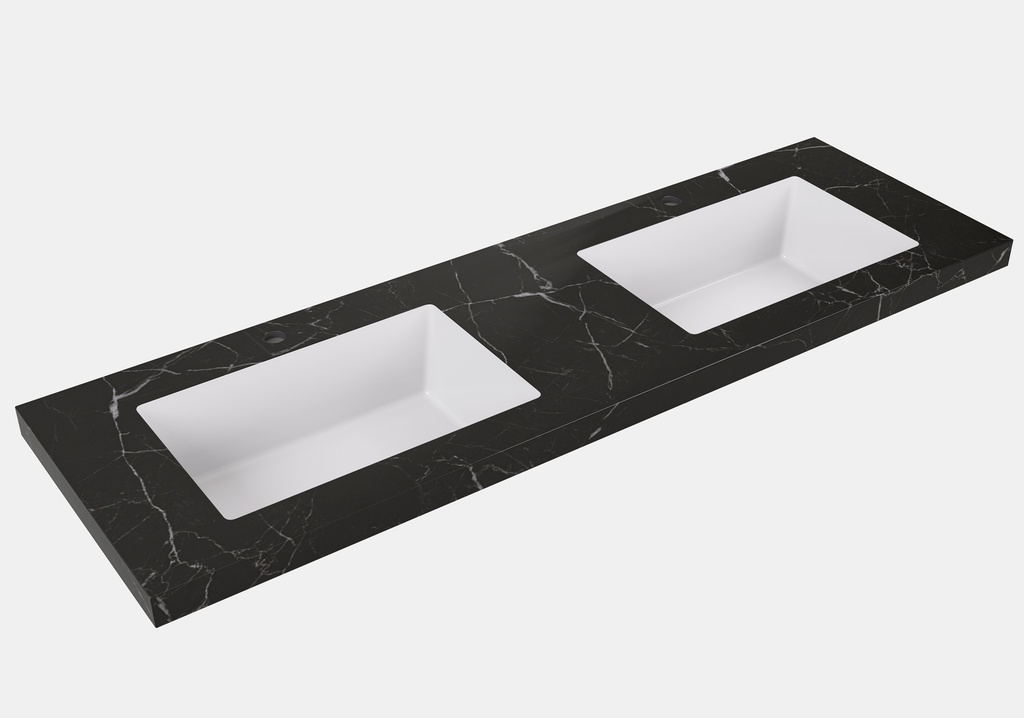 1505X465X50mm Calacatta Night Black Sintered Stone Semless Joined With Fine Ceramic Basin Stone Double Bowl