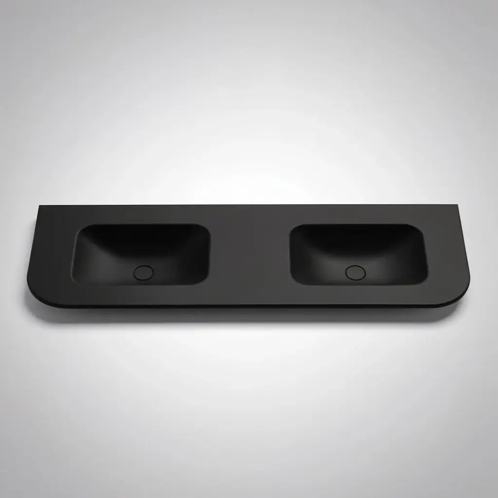 1505X505X140 Matte Black Aruro Solid Surface Stone Basin Double Bowl