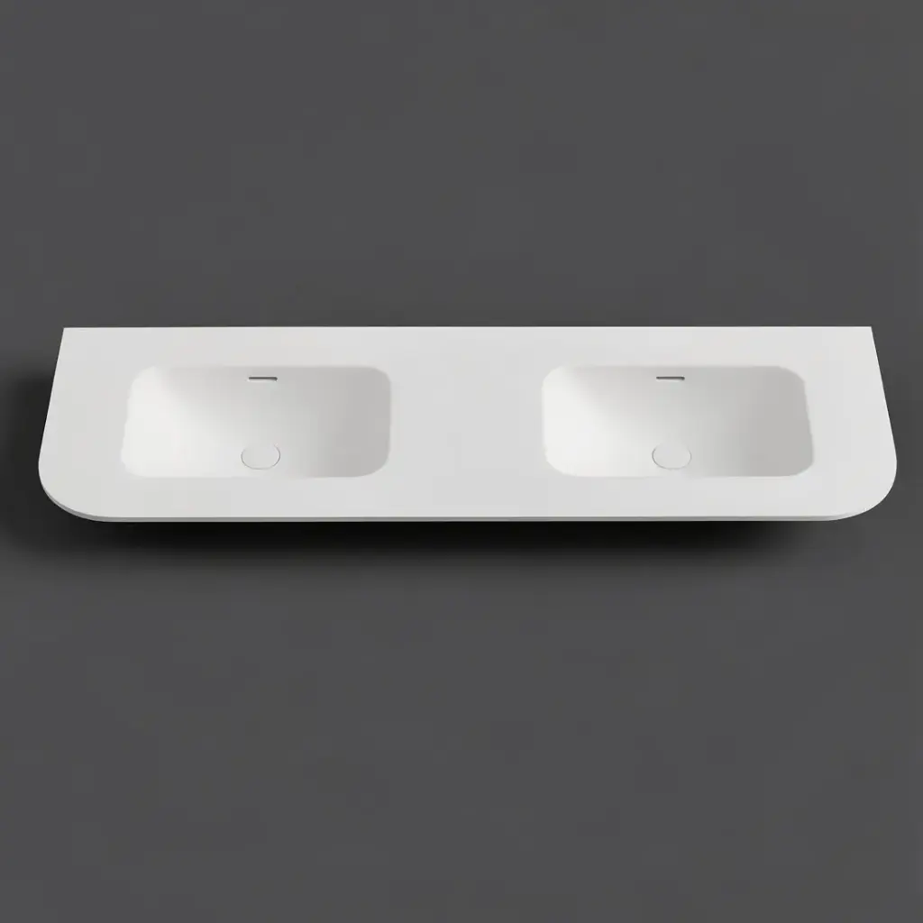 1505X505X140 Matte White Aruro Solid Surface Stone Basin Double Bowl