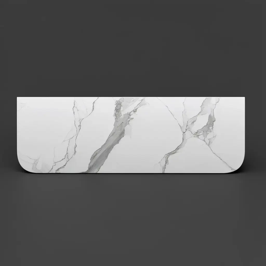 1500mm White Marble Look Sintered Stone Top Matte Finish Rounded Corner Benchtop