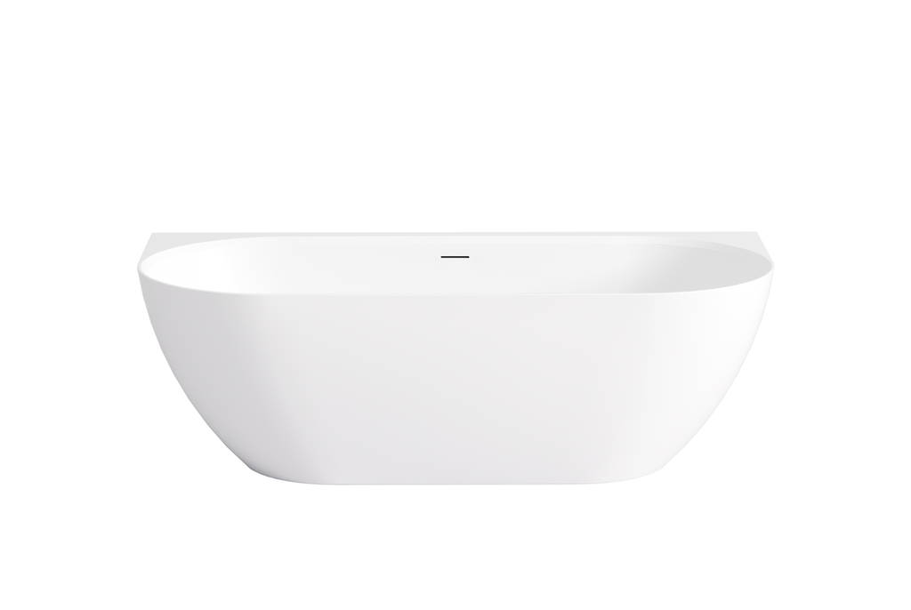 1700*800*550mm Matte White Ellips Back To Wall Free Standing Acrylic Bathtub With Overflow,Matte White Waste And Pipe Included