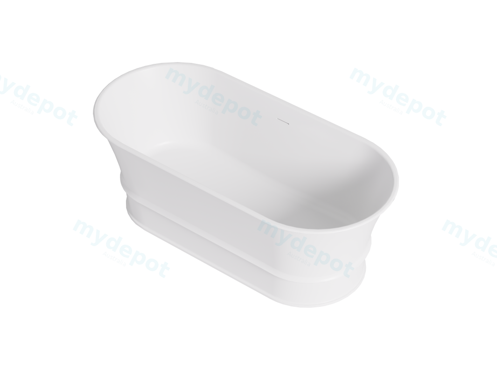 [55574] 1700X800X680mm Matt White Harold Solid Surface Stone Bath Integrated Overflow, 40mm Waste And Pipe Included