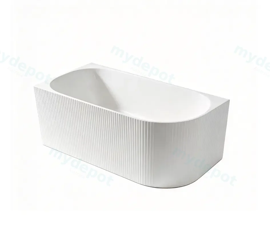 [55643] 1705X790X605mm Gloss White Binge Fluted Skirt Bath Left Corner None Overflow 40mm Waste+Pipe Supplied