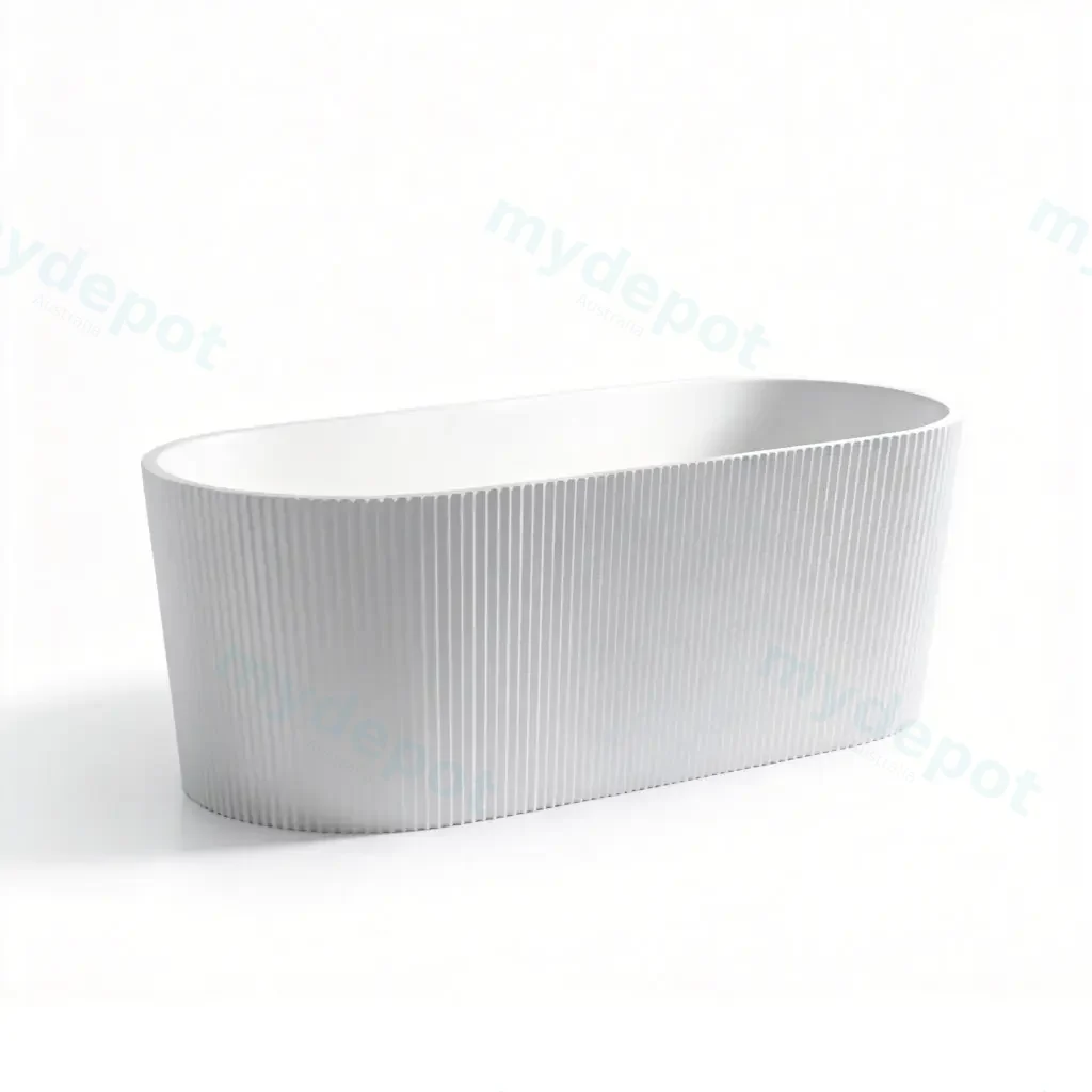[55634] 1705X805X590mm Matte White Agena Fluted Acrylic Free Standing Bath None Overflow 40mm Waste+Pipe Supplied
