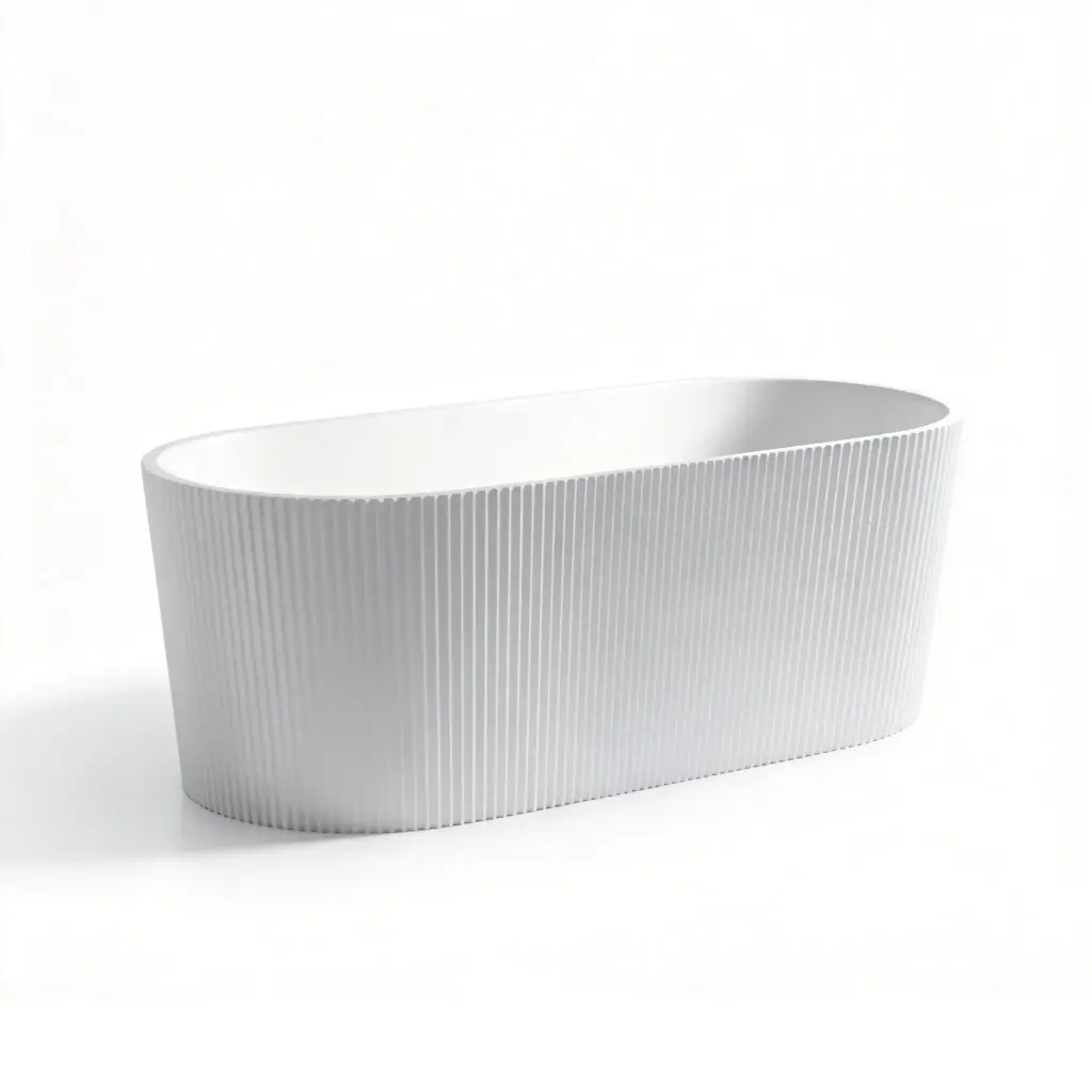 1705X805X590mm Matte White Agena Fluted Acrylic Free Standing Bath None Overflow 40mm Waste+Pipe Supplied