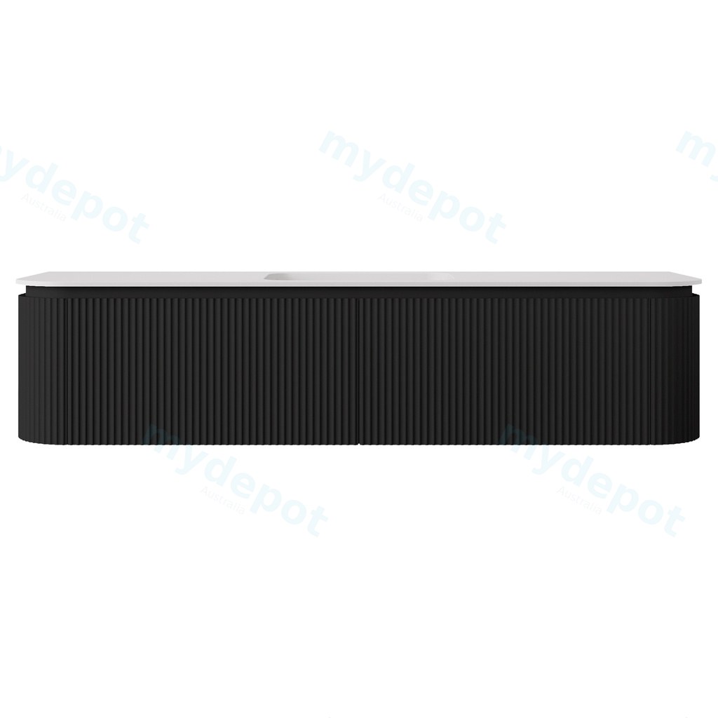 [56784] 1790x495x400mm Matte Black Estella Modern Wall Hung Vanity PVC Cabinet Two Middle Drawer Plus Two Side Drawers Soft Closing Door And Drawers