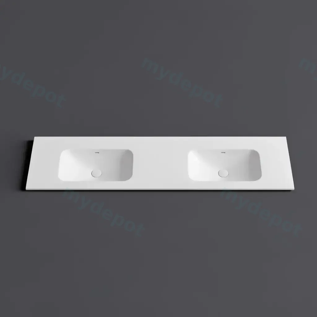[56079] 1805X465X145 Gloss White Chasey Solid Surface Stone Basin Double Bowl
