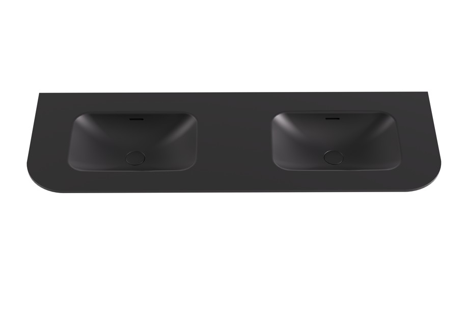 [56097] 1805X505X140 Matte Black Aruro Solid Surface Stone Basin Double Bowl