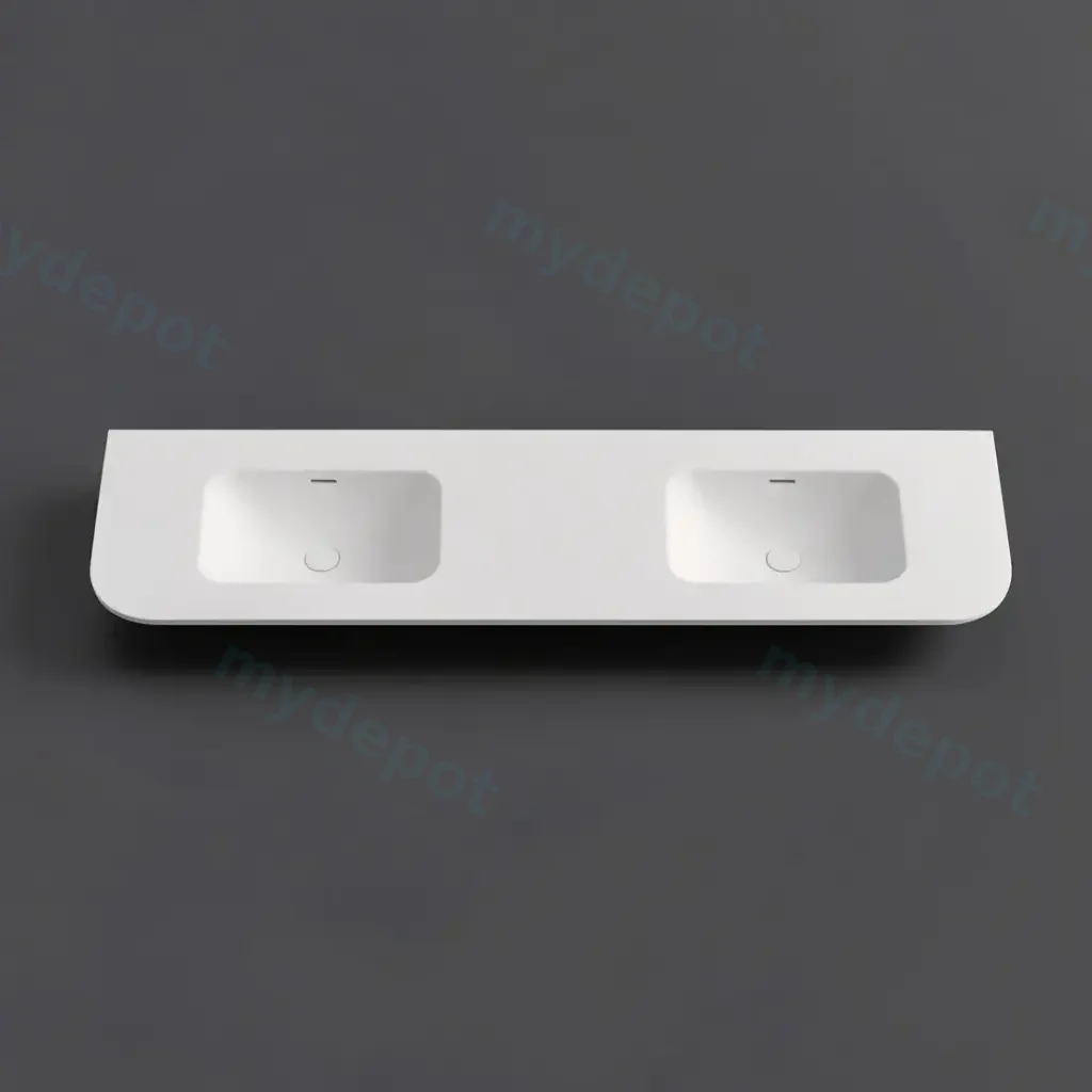 [56092] 1805X505X140 Matte White Aruro Solid Surface Stone Basin Double Bowl