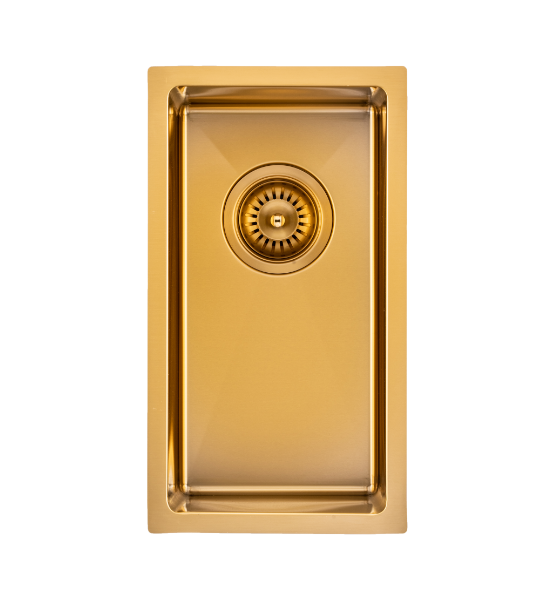 304 Stainless Steel Brushed Gold PVD Coating Single Bowl Kitchen Sink(Round Edges,with Bottom Tray)250*450*215mm