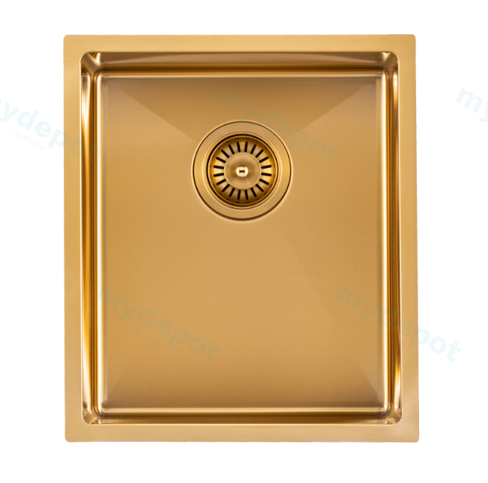 [41208] 304 Stainless Steel Brushed Gold PVD Coating Single Bowl Kitchen Sink(Round Edges,with Bottom Tray)390*450*215mm