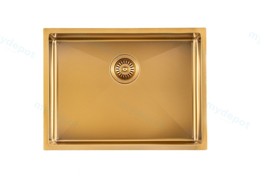 [41204] 304 Stainless Steel Brushed Gold PVD Coating Single Bowl Kitchen Sink(Round Edges,with Bottom Tray)600*450*300mm