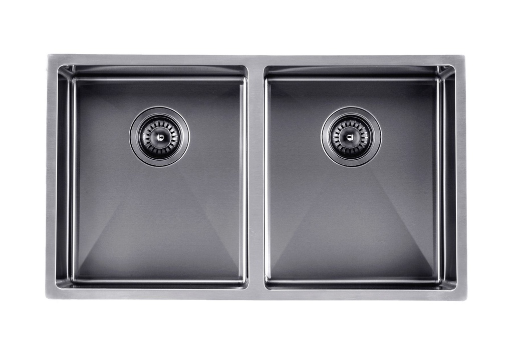 304 Stainless Steel Gun Metal Grey PVD Coating Double Bowl Kitchen Sink(Round Edges,with Bottom Tray)820*457*230mm