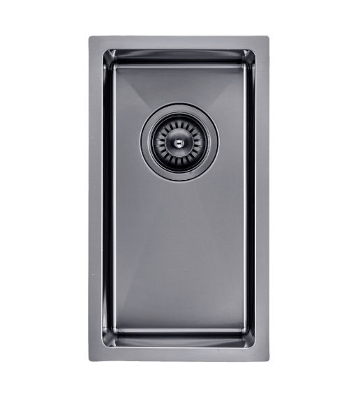 304 Stainless Steel Gun Metal Grey PVD Coating Single Bowl Kitchen Sink(Round Edges,with Bottom Tray)250*450*215mm