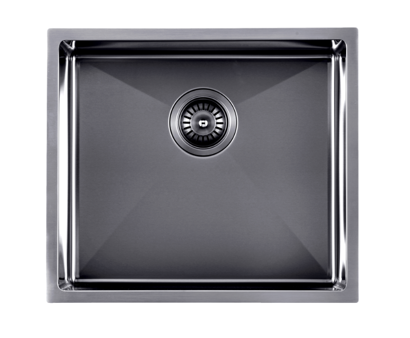 304 Stainless Steel Gun Metal Grey PVD Coating Single Bowl Kitchen Sink(Round Edges,with Bottom Tray)510*450*230mm