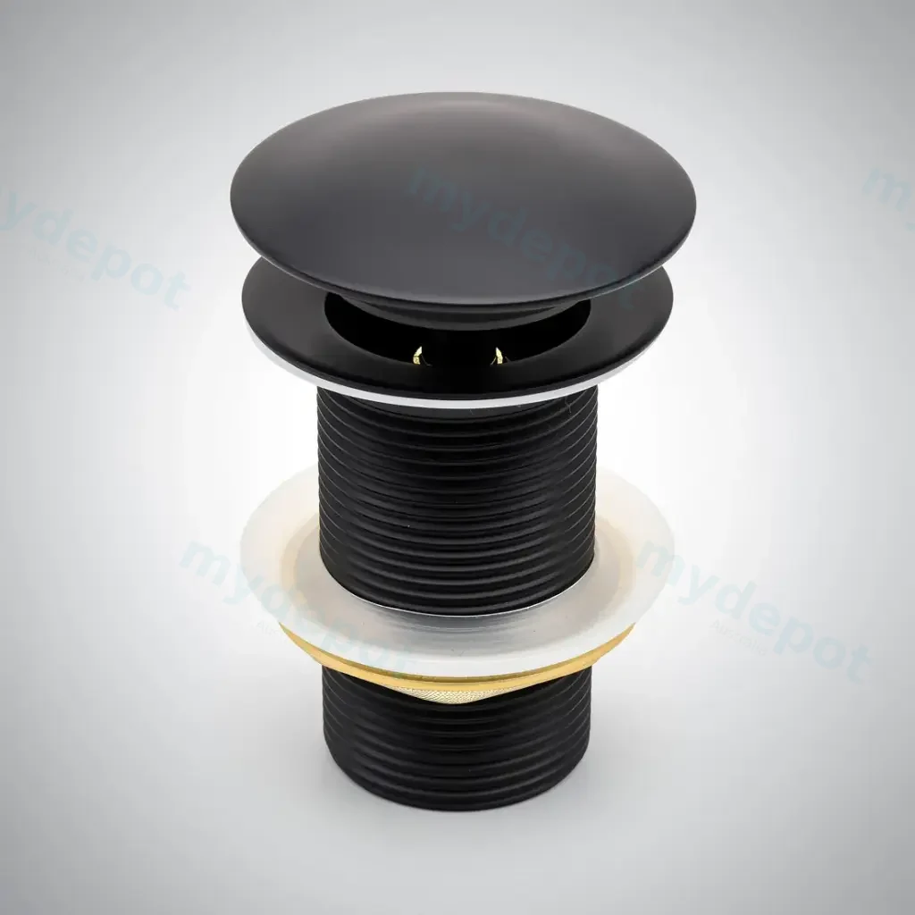 32/40mm Black Mushroom Solid Brass Basin Pop Up Waste NO Overflow