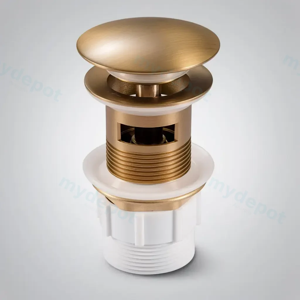 [40494] 32/40mm Brushed Yellow Gold Mushroom Solid Brass Basin Pop Up Waste with Overflow