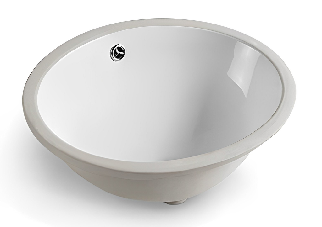340*340*200mm Gloss White Elipps Fine Ceramic Under Counter Basin With Overflow,32mm Waste