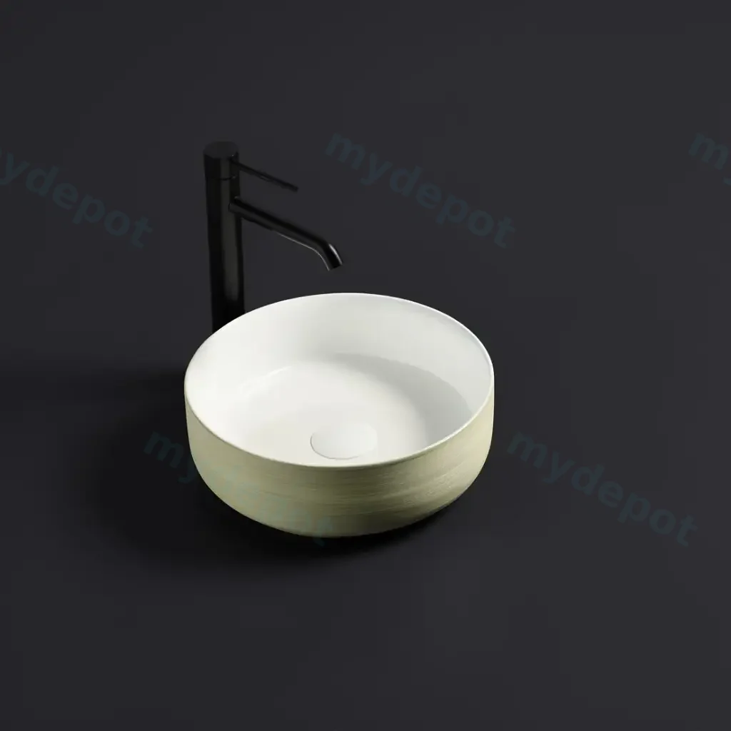 [55484] 345*345*115m Gloss White With Clay Line Art Pattern Ollia Fine Ceramic Above Counter Basin No Overflow,32mm Waste