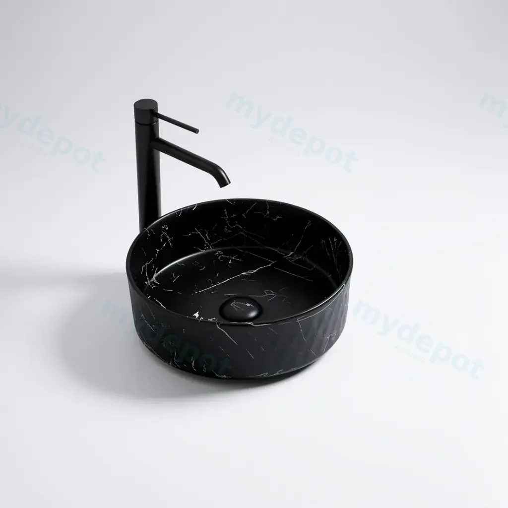 345*345*115mm Matte Carrara Black Ollia Fine Ceramic Above Counter Basin No Overflow,32mm Waste
