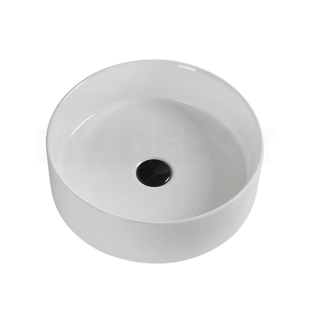 [90128/AC3535R] 350*350*120mm Round Gloss White Ceramic Above Counter Basin Non-overflow
