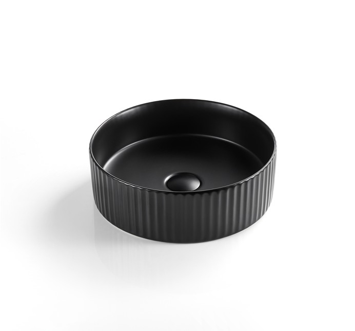 [55475] 360*360*115 Matte Black Olley Fine Ceramic Fluted Art Basin No Overflow,32mm Waste