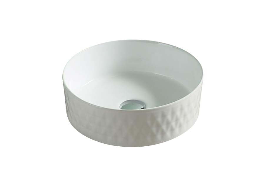360*360*120mm Gloss White Ollia Diamond Fine Ceramic Above Counter Basin No Overflow,32mm Waste