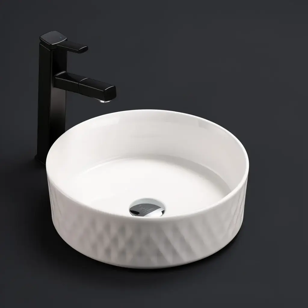 360*360*120mm Gloss White Ollia Diamond Fine Ceramic Above Counter Basin No Overflow,32mm Waste