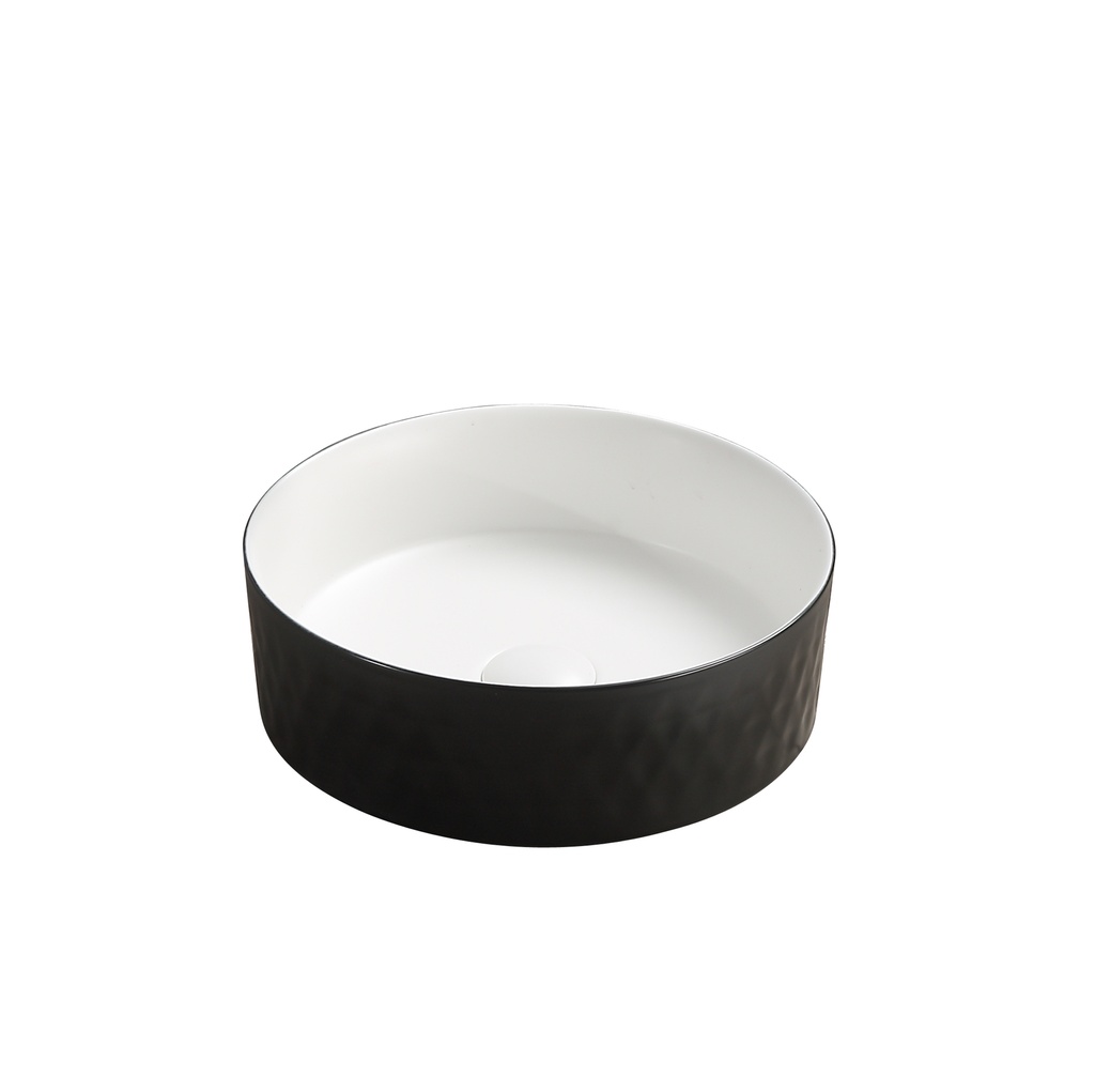 360*360*120mm Matte Black Outside,Matt White Inside Ollia Diamond Fine Ceramic Above Counter Basin No Overflow,32mm Waste