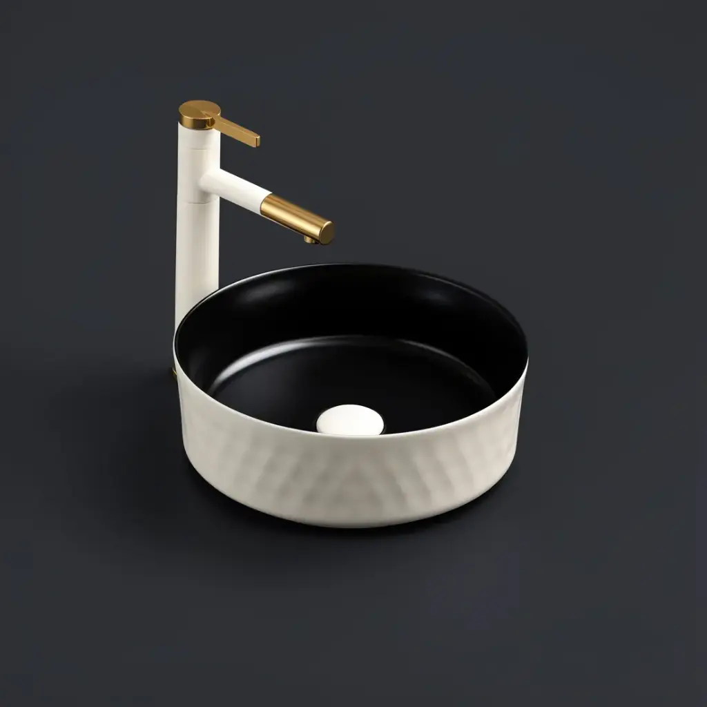360*360*120mm Matte White Outside,Matt Black Inside Ollia Diamond Fine Ceramic Above Counter Basin No Overflow,32mm Waste