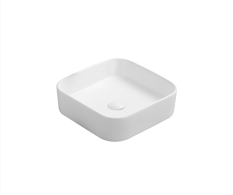 370*370*113mm Gloss White Kliff Fine Ceramic Above Counter Basin No Overflow,32mm Waste