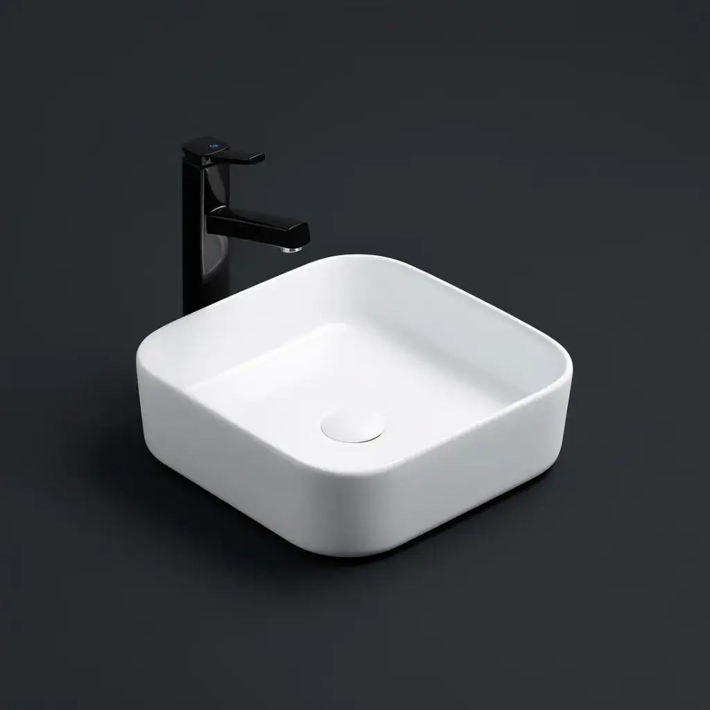 370*370*113mm Gloss White Kliff Fine Ceramic Above Counter Basin No Overflow,32mm Waste