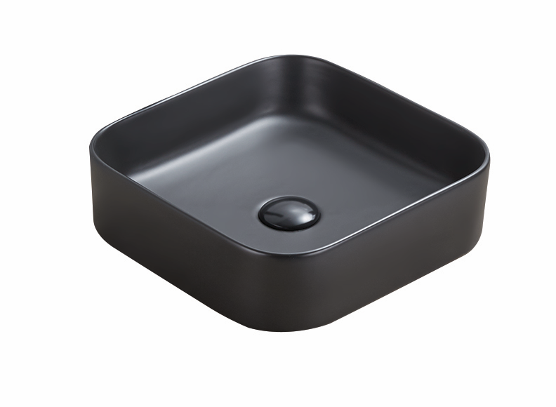 370*370*113mm Matte Black Kliff Fine Ceramic Above Counter Basin No Overflow,32mm Waste