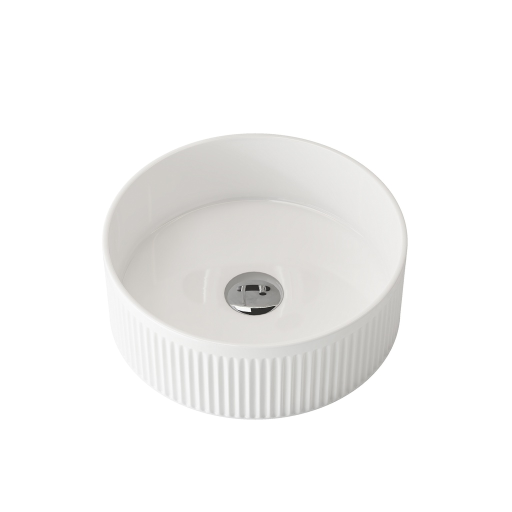 370x370x130mm Round Fluted Gloss White Ceramic Art Basin Above Counter Basin