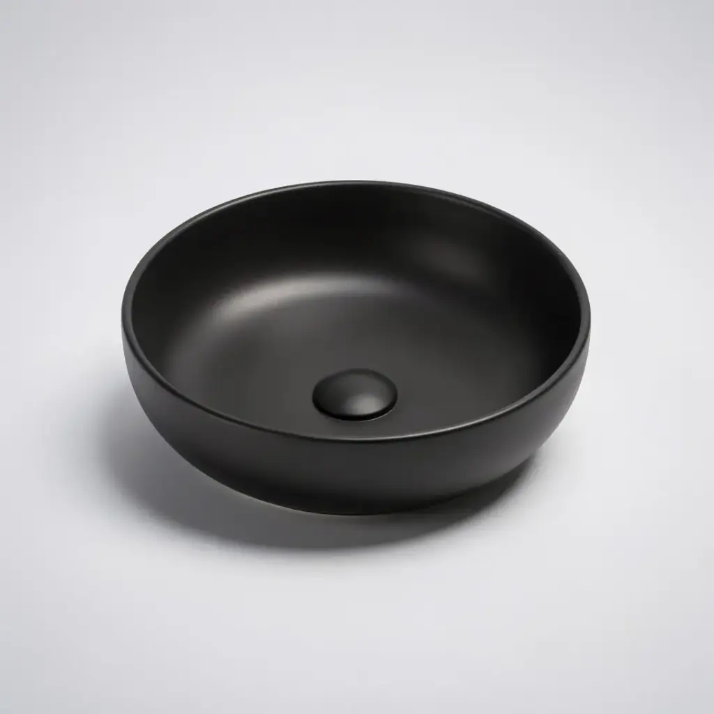 377*377*110mm Matte Black Oban Fine Ceramic Above Counter Basins No Overflow,32mm Waste