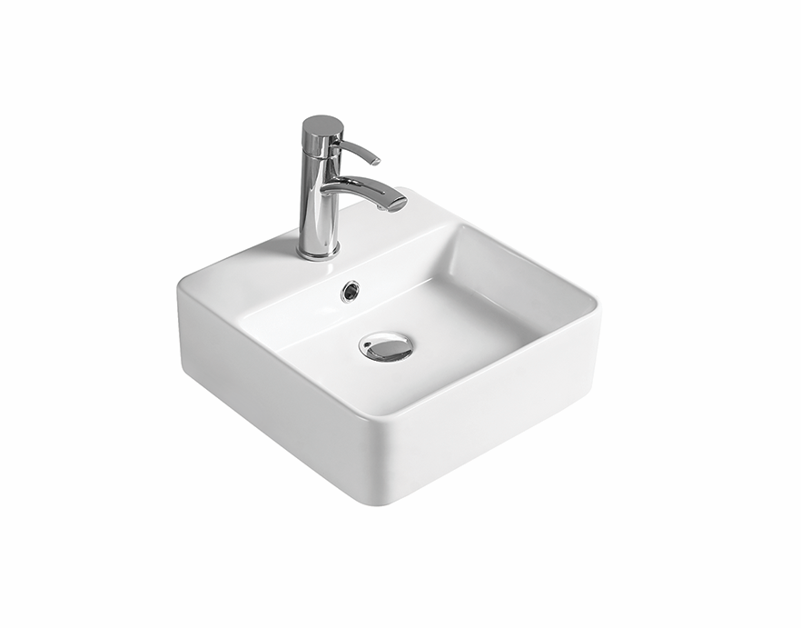 385*385*125mm Gloss White Crete Fine Ceramic Wall Hung /Above Basin Tap Hole With Overflow,32mm Waste