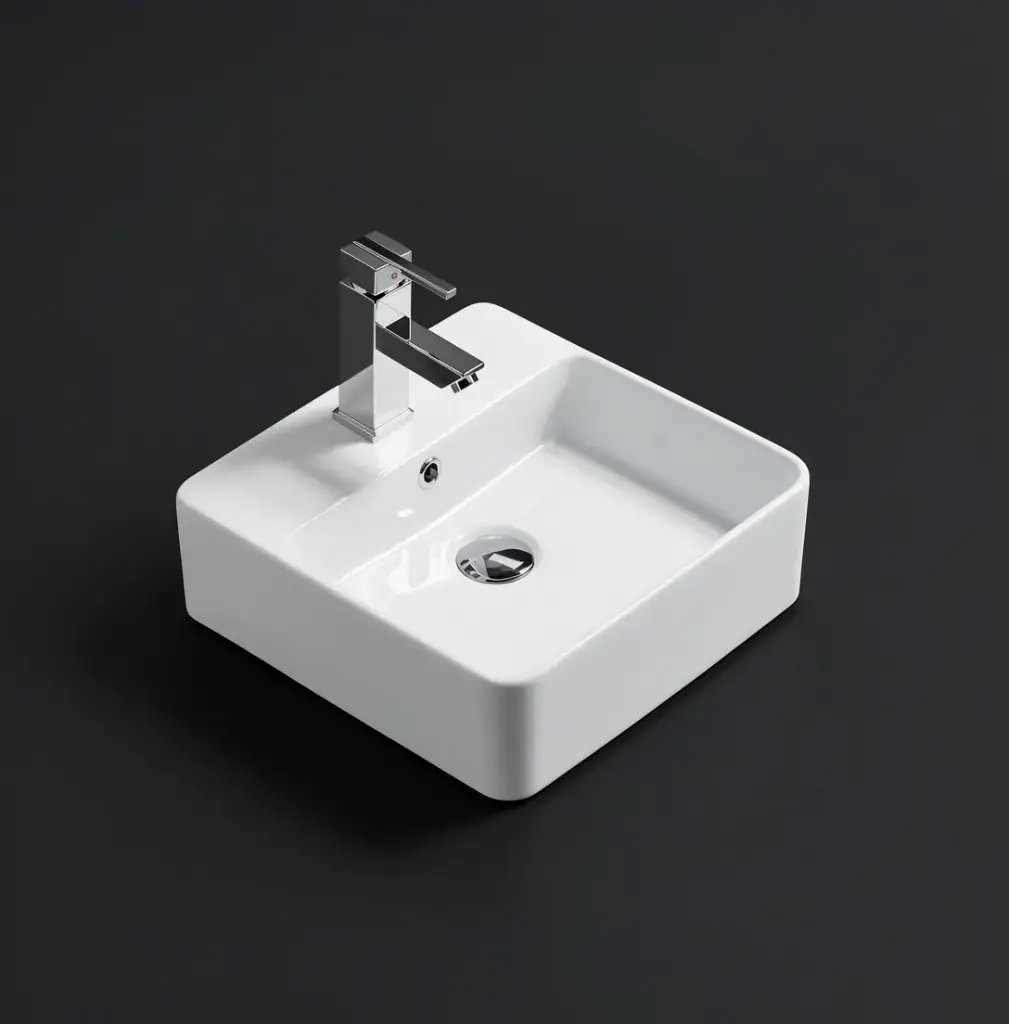 385*385*125mm Gloss White Crete Fine Ceramic Wall Hung /Above Basin Tap Hole With Overflow,32mm Waste