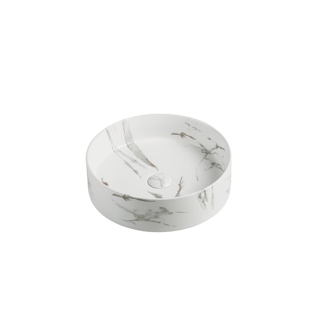 [55470] 395*395*115mm Matte Carrara White And Bronze Olley Fine Ceramic Above Counter Basin No Overflow,32mm Waste