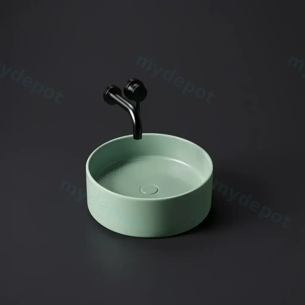 [55473] 395*395*115mm Matte Mint Green Olley Fine Ceramic Above Counter Basin No Overflow,32mm Waste