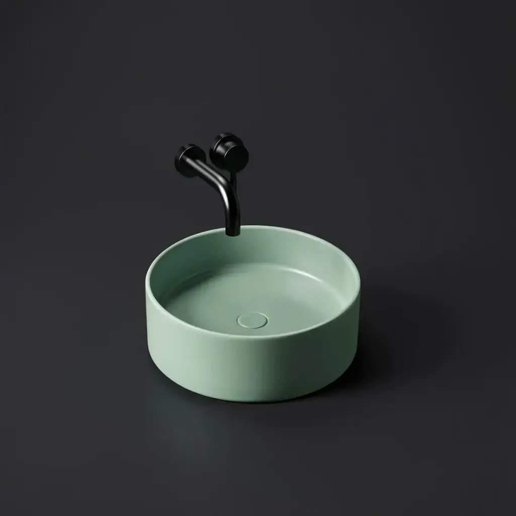 395*395*115mm Matte Mint Green Olley Fine Ceramic Above Counter Basin No Overflow,32mm Waste